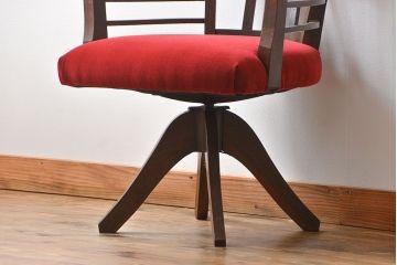 アンティーク家具　大正ロマン　ナラ材!アンティークアームチェア(回転イス)