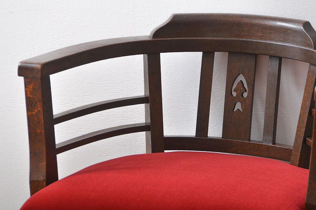 アンティーク家具　大正ロマン　ナラ材!アンティークアームチェア(回転イス)