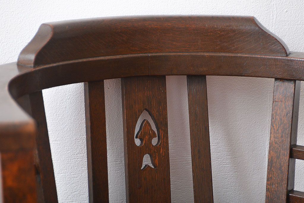 アンティーク家具　大正ロマン　ナラ材!アンティークアームチェア(回転イス)