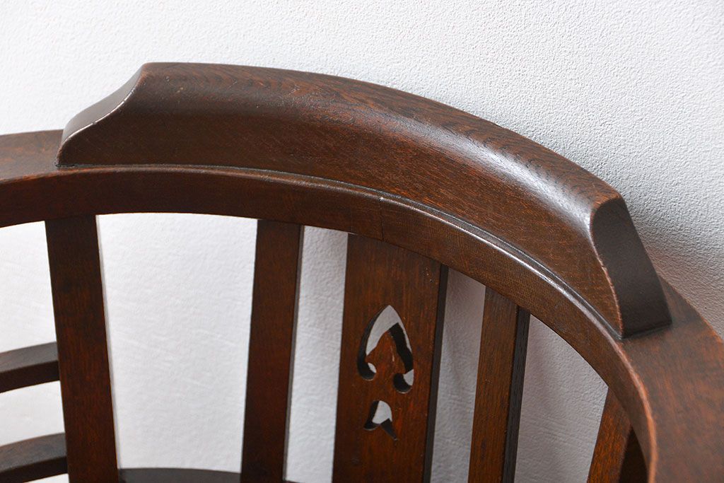 アンティーク家具　大正ロマン　ナラ材!アンティークアームチェア(回転イス)