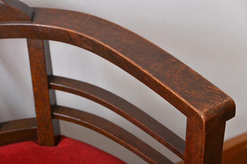 アンティーク家具　大正ロマン　ナラ材!アンティークアームチェア(回転イス)