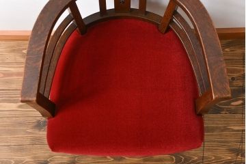 アンティーク家具　大正ロマン　ナラ材!アンティークアームチェア(回転イス)