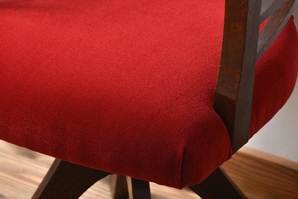 アンティーク家具　大正ロマン　ナラ材!アンティークアームチェア(回転イス)