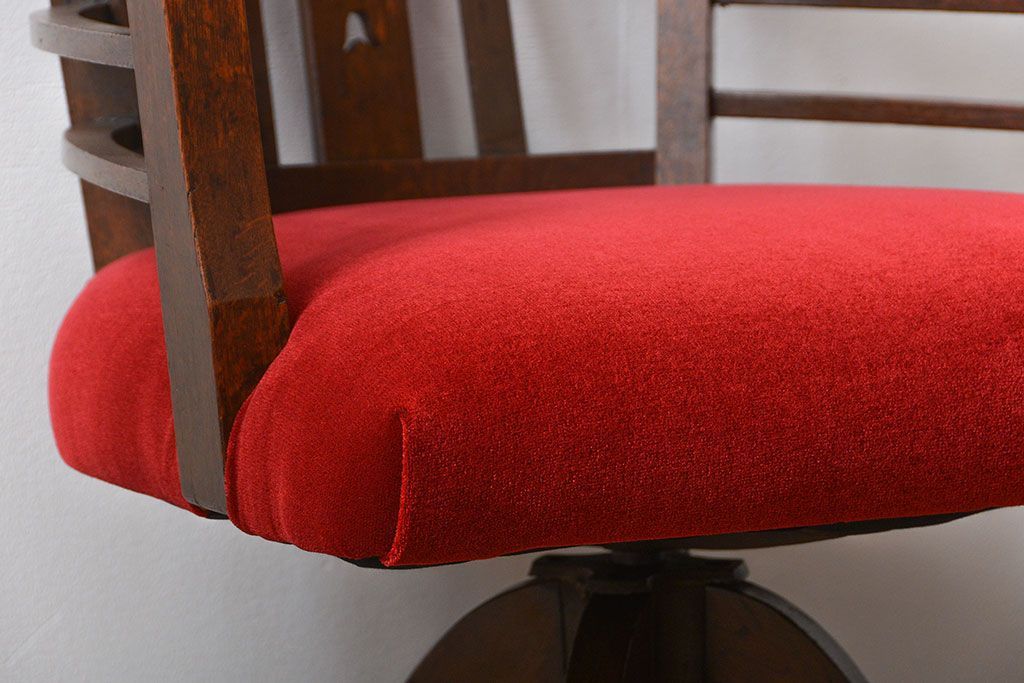 アンティーク家具　大正ロマン　ナラ材!アンティークアームチェア(回転イス)