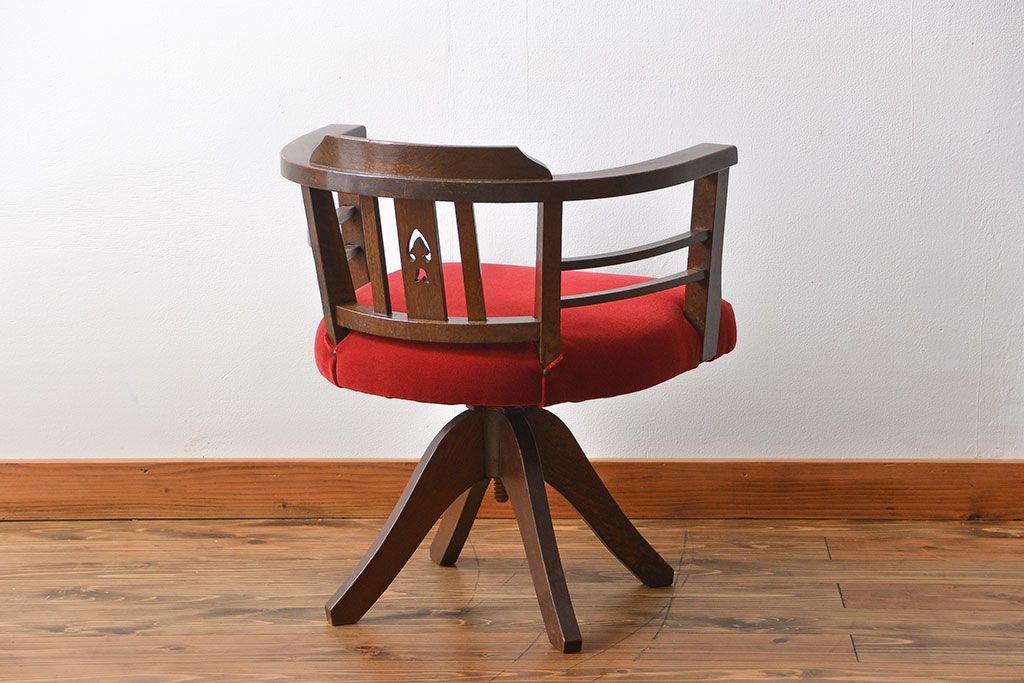 アンティーク家具　大正ロマン　ナラ材!アンティークアームチェア(回転イス)