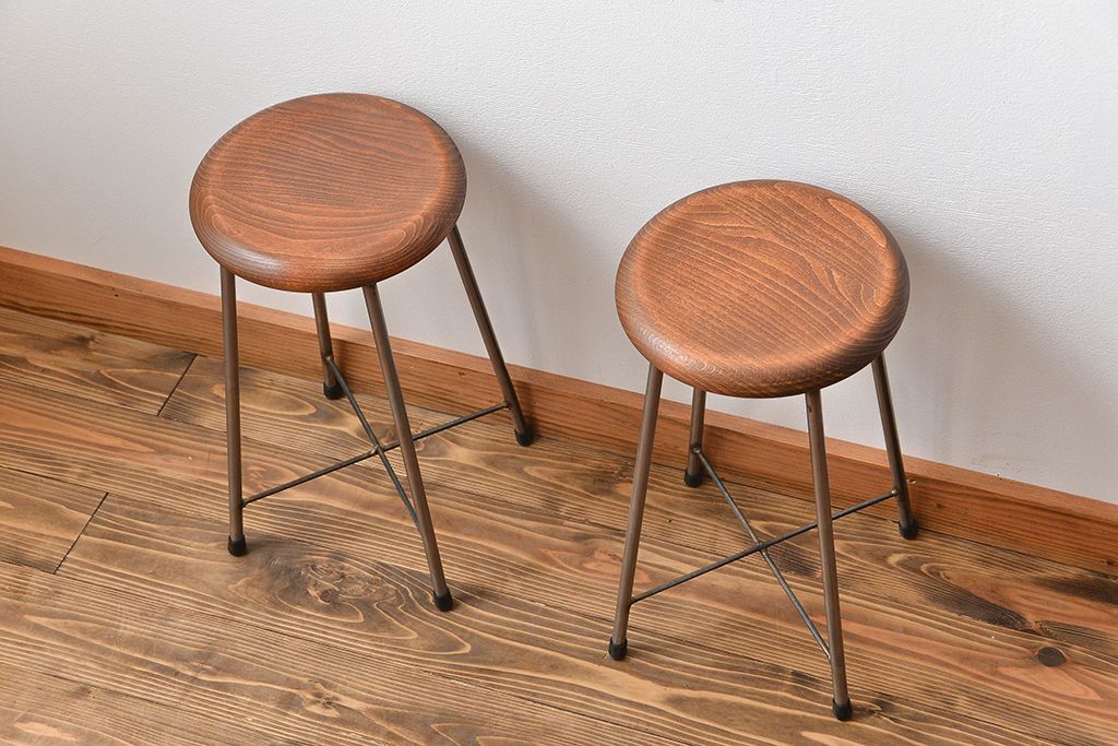 ラフジュ工房オリジナル　アイアンスツール2脚セット(1)(椅子)