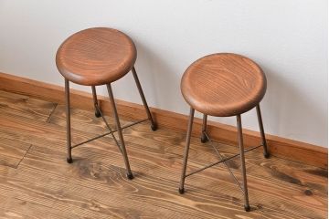 ラフジュ工房オリジナル　アイアンスツール2脚セット(1)(椅子)