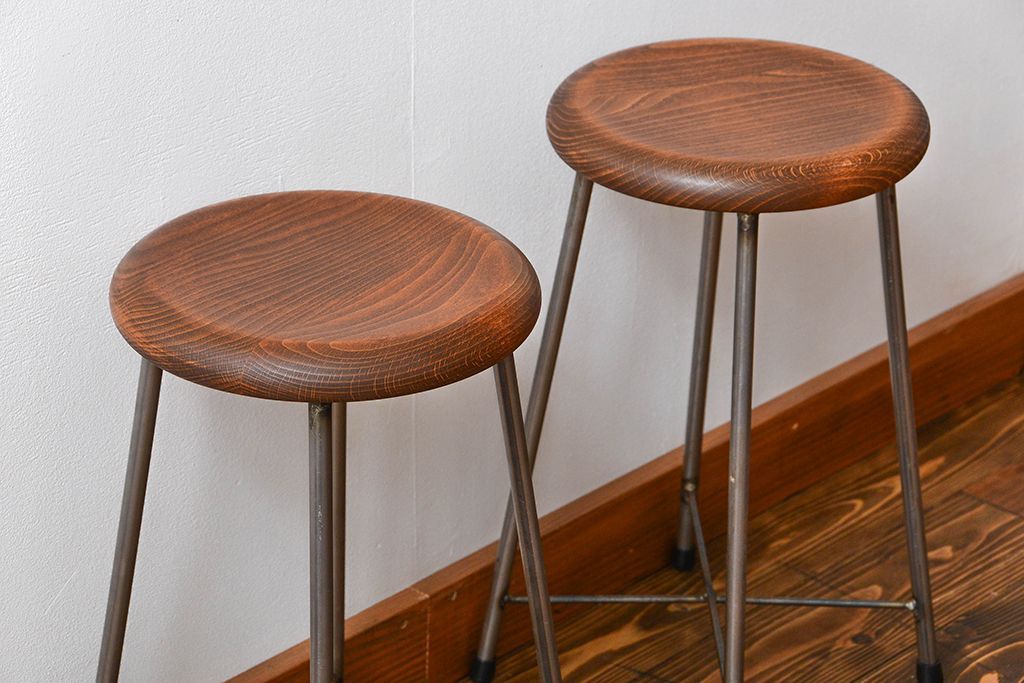 ラフジュ工房オリジナル　アイアンスツール2脚セット(1)(椅子)