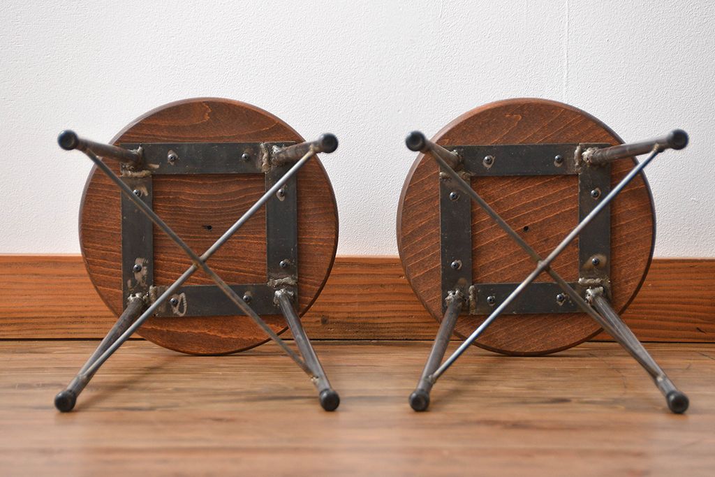 ラフジュ工房オリジナル　アイアンスツール2脚セット(1)(椅子)