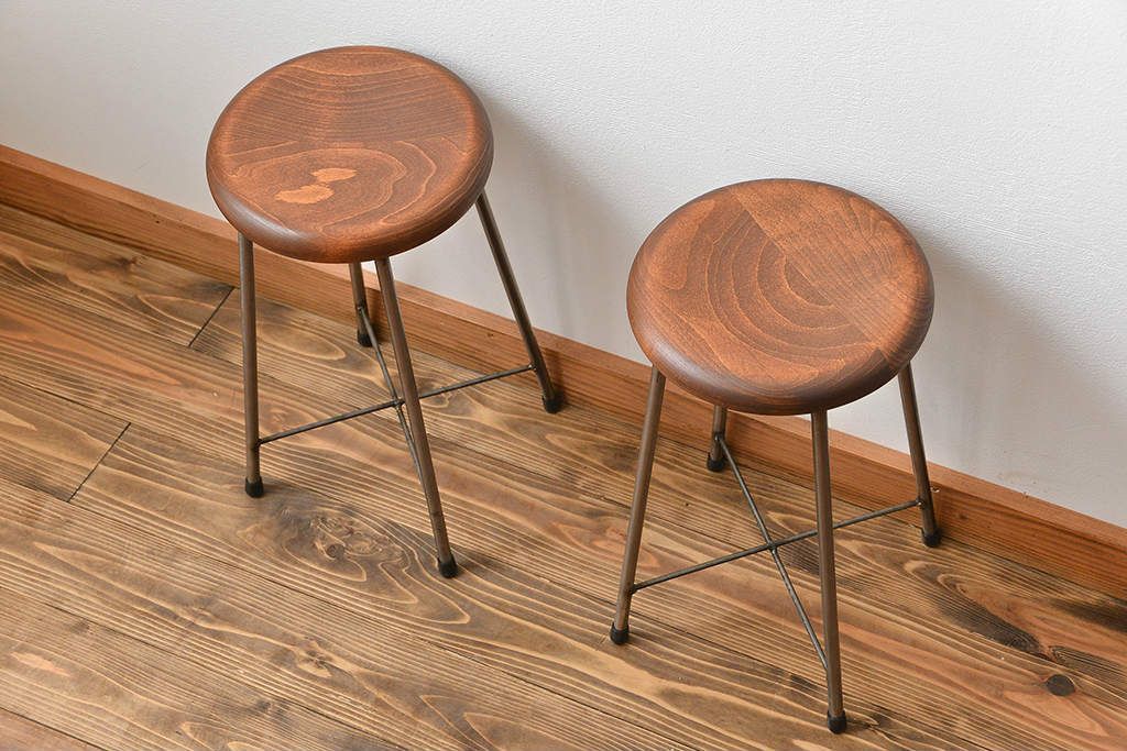 ラフジュ工房オリジナル　アイアンスツール2脚セット(2)(椅子)