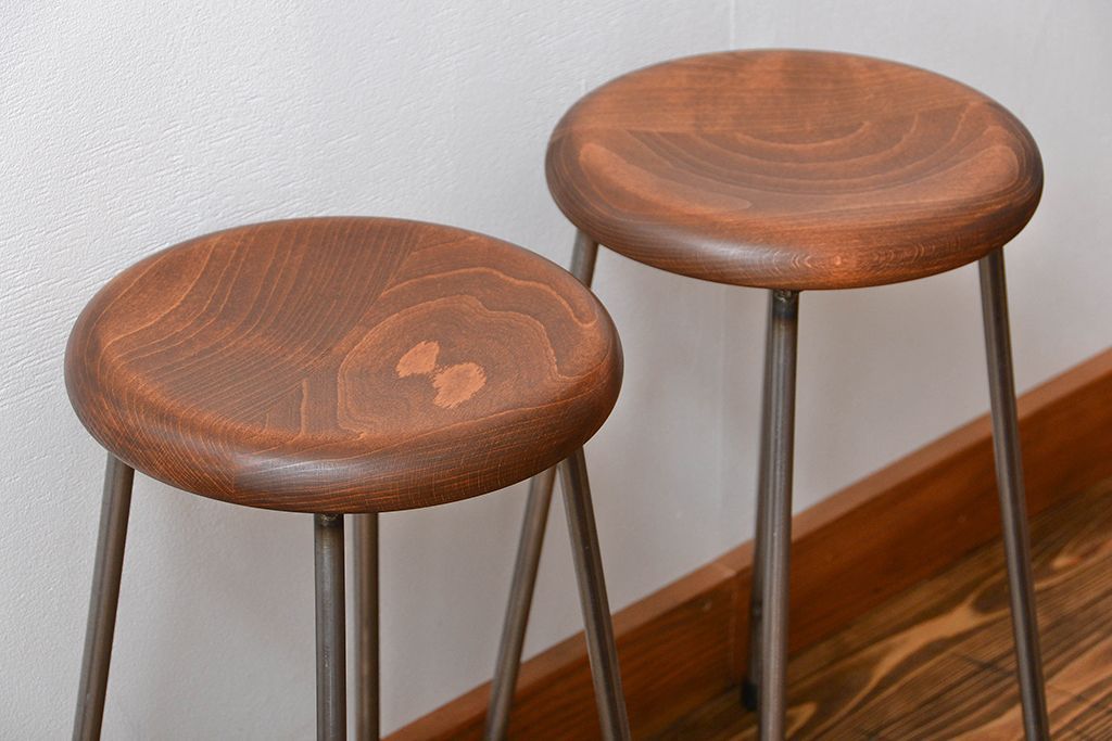 ラフジュ工房オリジナル　アイアンスツール2脚セット(2)(椅子)