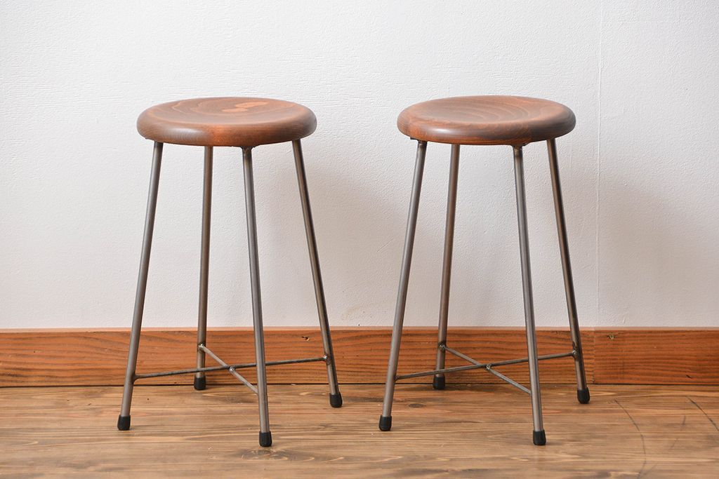 ラフジュ工房オリジナル　アイアンスツール2脚セット(2)(椅子)