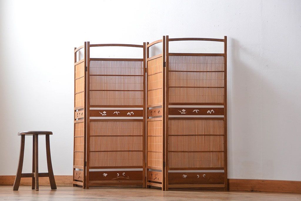 アンティーク雑貨　昭和レトロ　作りの良い4連衝立て(パーテーション)