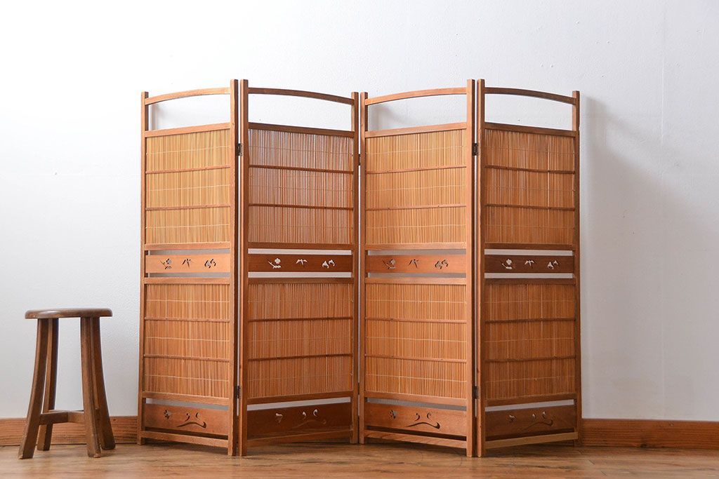 アンティーク雑貨　昭和レトロ　作りの良い4連衝立て(パーテーション)