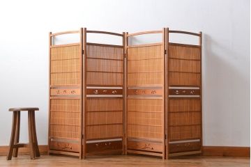 アンティーク雑貨　昭和レトロ　作りの良い4連衝立て(パーテーション)