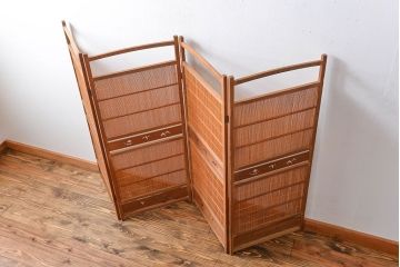 アンティーク雑貨　昭和レトロ　作りの良い4連衝立て(パーテーション)