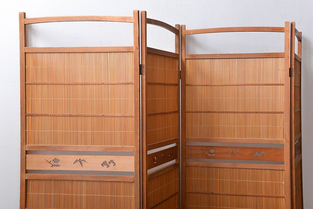 アンティーク雑貨　昭和レトロ　作りの良い4連衝立て(パーテーション)