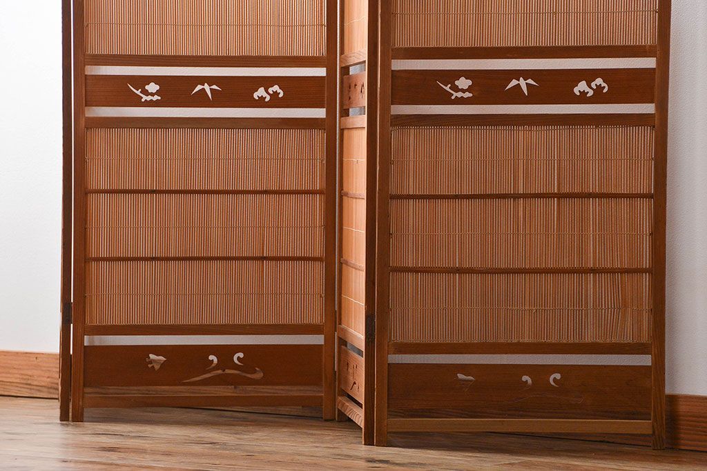 アンティーク雑貨　昭和レトロ　作りの良い4連衝立て(パーテーション)