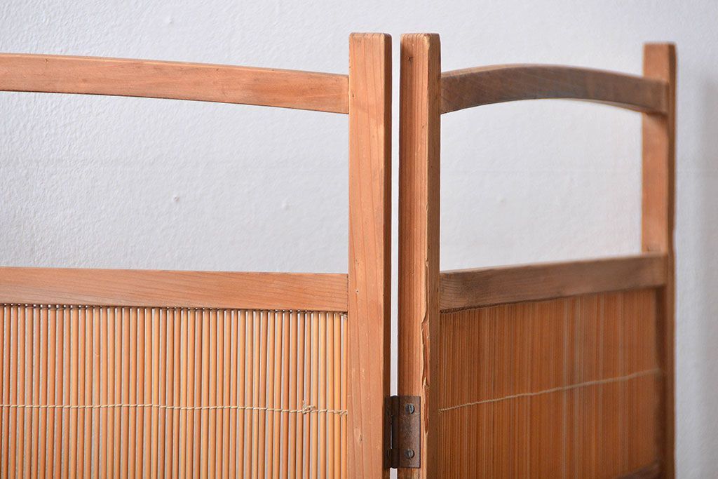 アンティーク雑貨　昭和レトロ　作りの良い4連衝立て(パーテーション)