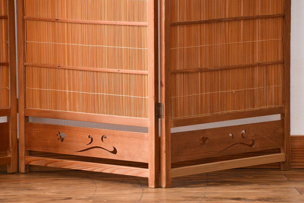 アンティーク雑貨　昭和レトロ　作りの良い4連衝立て(パーテーション)