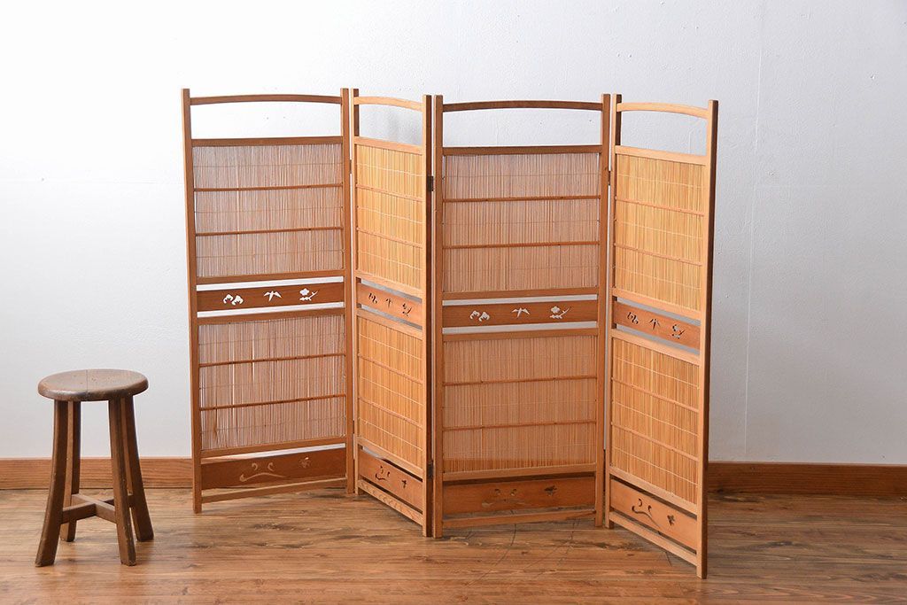 アンティーク雑貨　昭和レトロ　作りの良い4連衝立て(パーテーション)