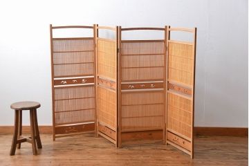 アンティーク雑貨　昭和レトロ　作りの良い4連衝立て(パーテーション)
