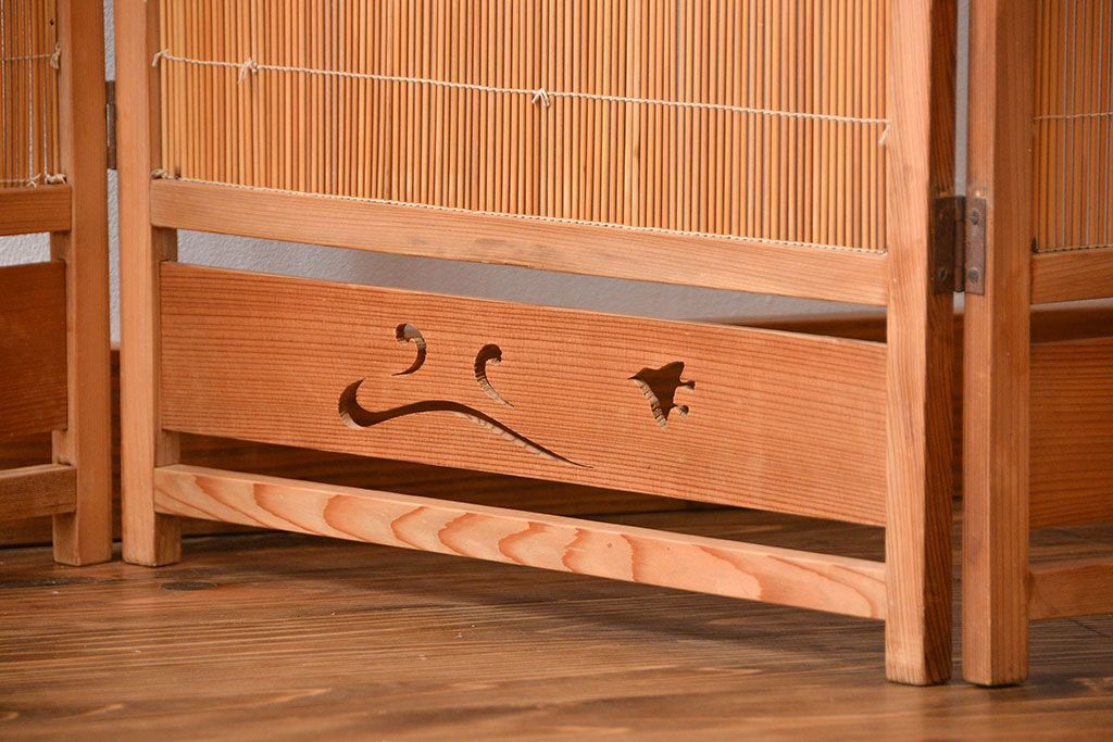 アンティーク雑貨　昭和レトロ　作りの良い4連衝立て(パーテーション)