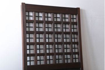 古民具・骨董　欅材の鉄帯付き格子蔵戸(ガラス入り)(玄関戸)