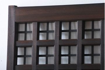 古民具・骨董　欅材の鉄帯付き格子蔵戸(ガラス入り)(玄関戸)