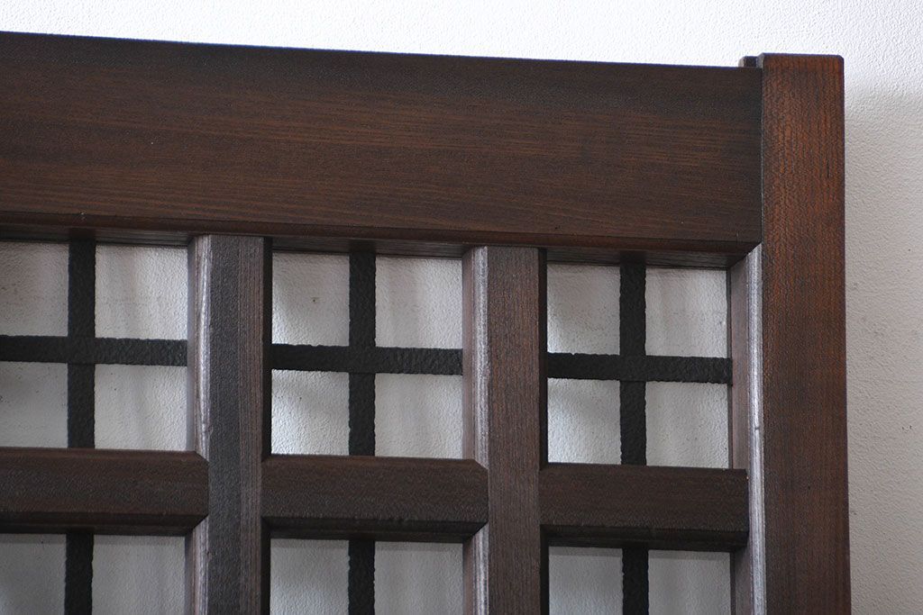 古民具・骨董　欅材の鉄帯付き格子蔵戸(ガラス入り)(玄関戸)