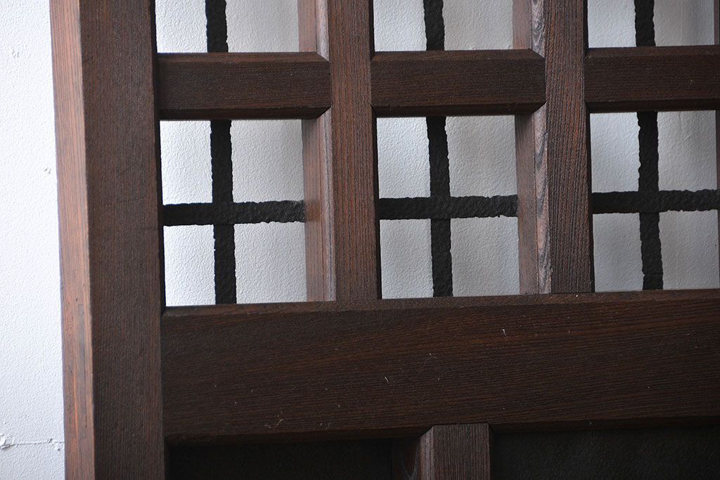 古民具・骨董　欅材の鉄帯付き格子蔵戸(ガラス入り)(玄関戸)
