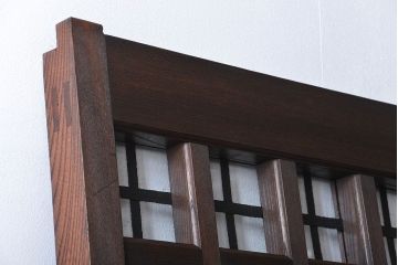 古民具・骨董　欅材の鉄帯付き格子蔵戸(ガラス入り)(玄関戸)