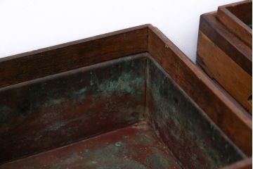 アンティーク雑貨　古民具・骨董　古い黒柿無垢材!角火鉢2個セット