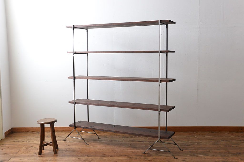 ラフジュ工房オリジナル アイアンの薄型飾り棚【中】(陳列棚、アイアンラック)