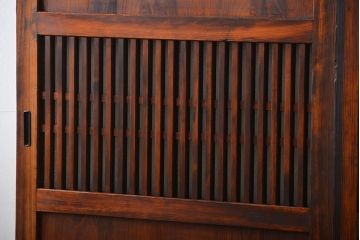 アンティーク　味わい深いダイヤガラス入り格子帯戸2枚セット(建具、板戸、ガラス帯戸)