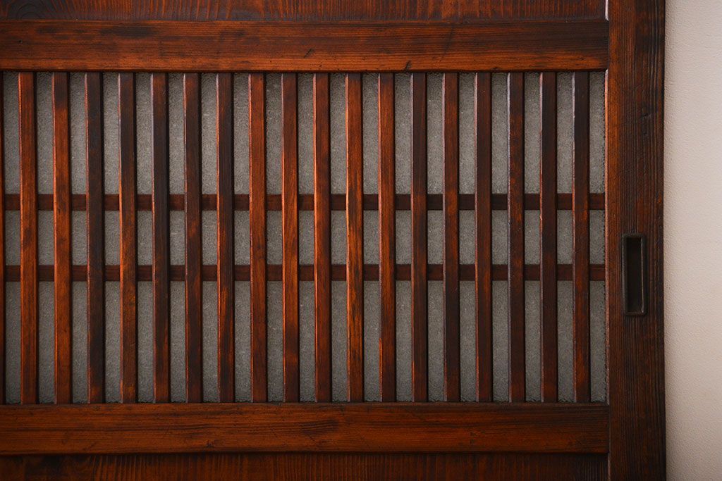 アンティーク　味わい深いダイヤガラス入り格子帯戸2枚セット(建具、板戸、ガラス帯戸)