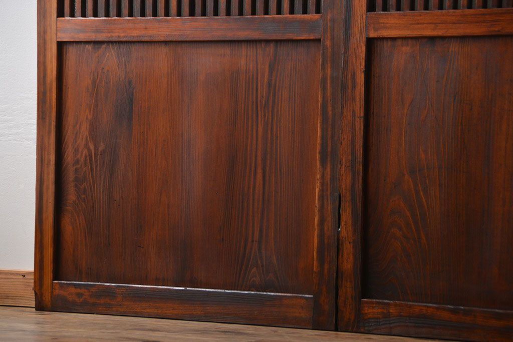 アンティーク　味わい深いダイヤガラス入り格子帯戸2枚セット(建具、板戸、ガラス帯戸)