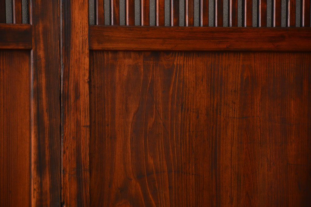 アンティーク　味わい深いダイヤガラス入り格子帯戸2枚セット(建具、板戸、ガラス帯戸)