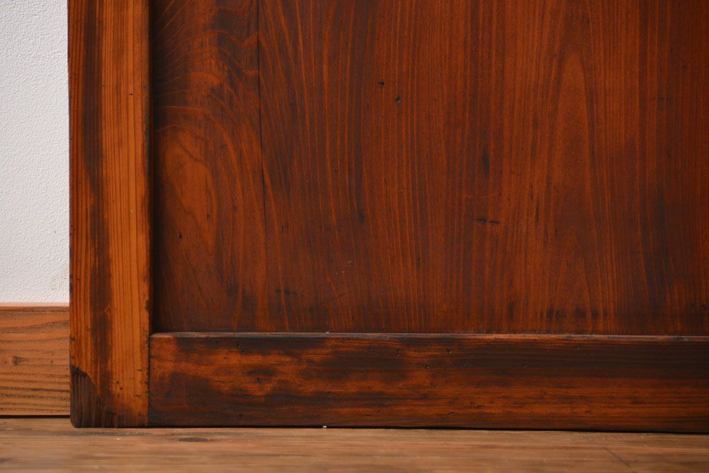 アンティーク　味わい深いダイヤガラス入り格子帯戸2枚セット(建具、板戸、ガラス帯戸)