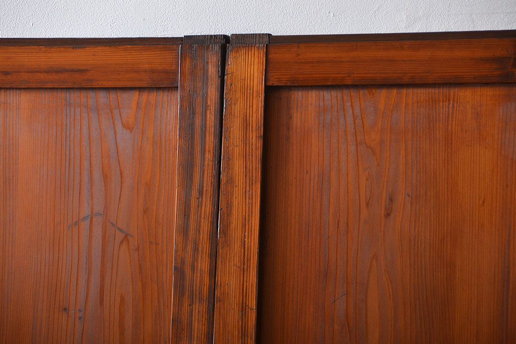 アンティーク　味わい深いダイヤガラス入り格子帯戸2枚セット(建具、板戸、ガラス帯戸)