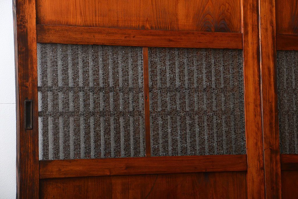 アンティーク　味わい深いダイヤガラス入り格子帯戸2枚セット(建具、板戸、ガラス帯戸)