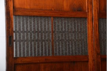 アンティーク　味わい深いダイヤガラス入り格子帯戸2枚セット(建具、板戸、ガラス帯戸)