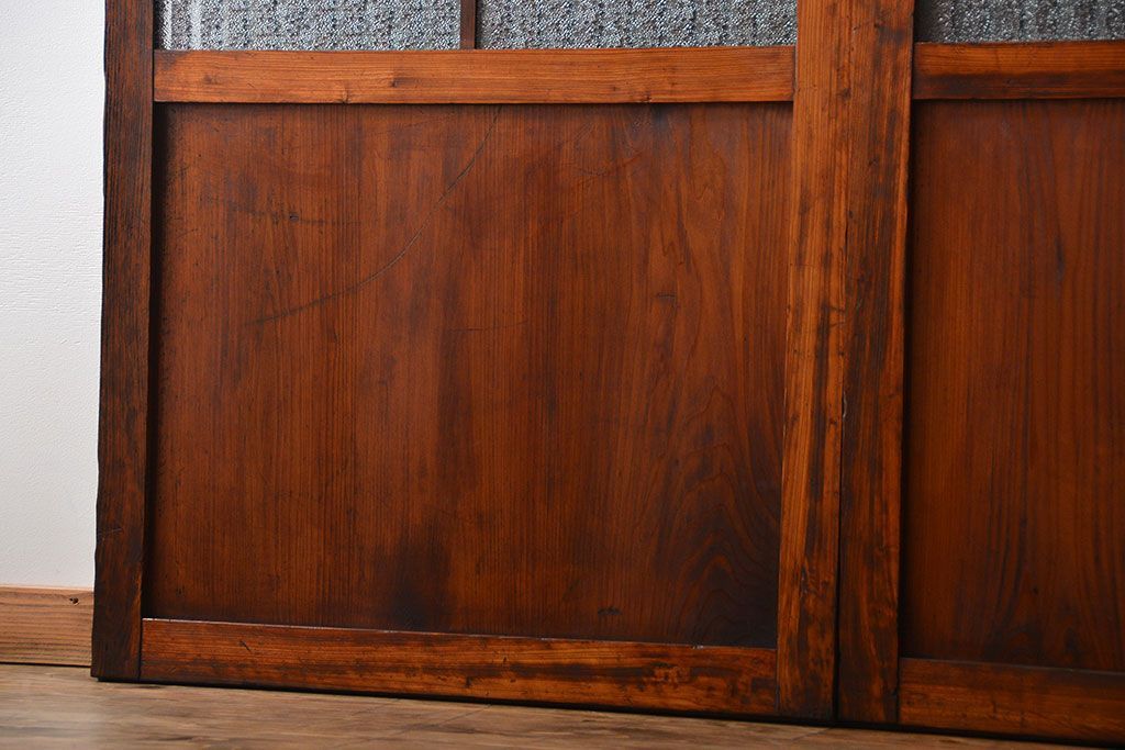 アンティーク　味わい深いダイヤガラス入り格子帯戸2枚セット(建具、板戸、ガラス帯戸)