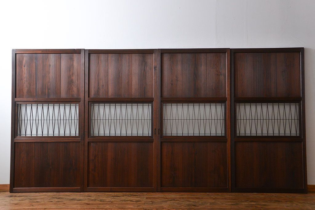 アンティーク　組子入りのダイヤガラス帯戸4枚セット(和風建具)