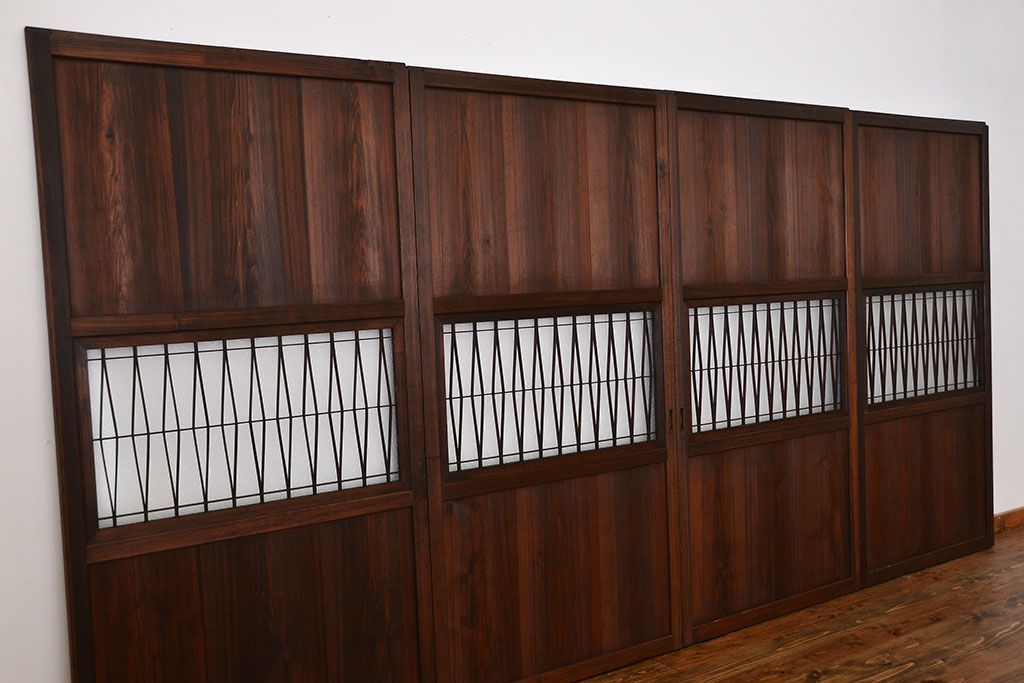 アンティーク　組子入りのダイヤガラス帯戸4枚セット(和風建具)