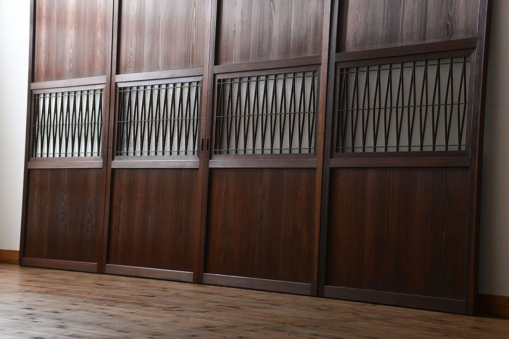 アンティーク　組子入りのダイヤガラス帯戸4枚セット(和風建具)