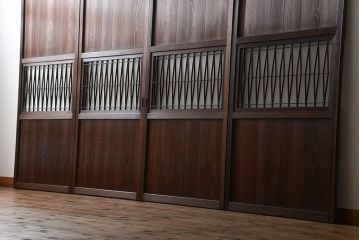 アンティーク　組子入りのダイヤガラス帯戸4枚セット(和風建具)