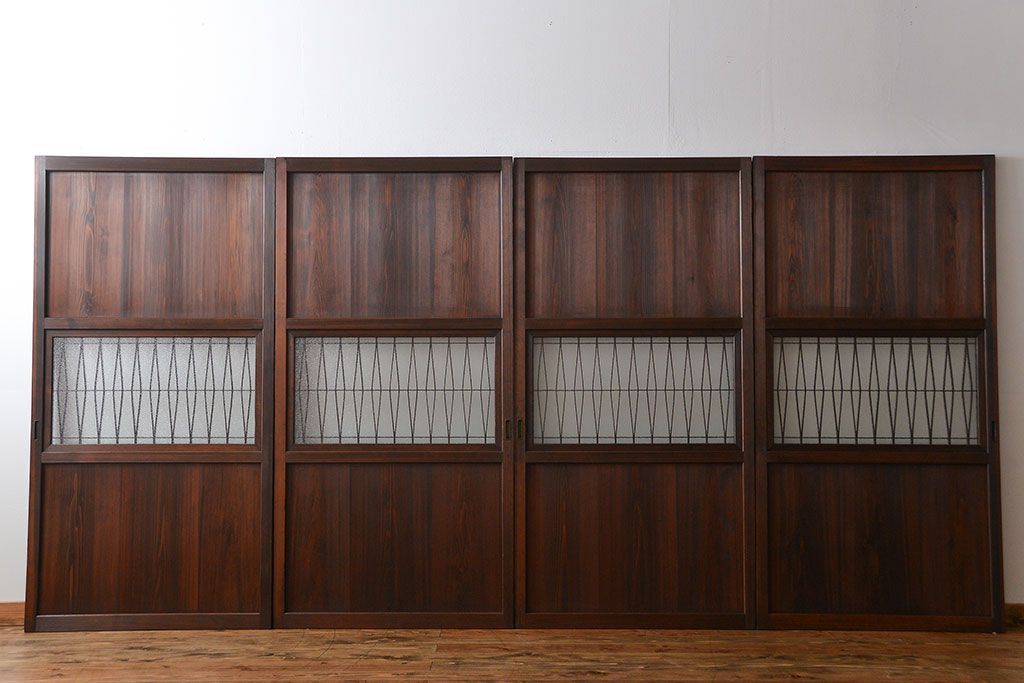 アンティーク　組子入りのダイヤガラス帯戸4枚セット(和風建具)