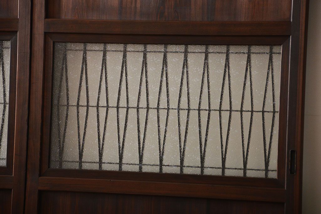 アンティーク　組子入りのダイヤガラス帯戸4枚セット(和風建具)