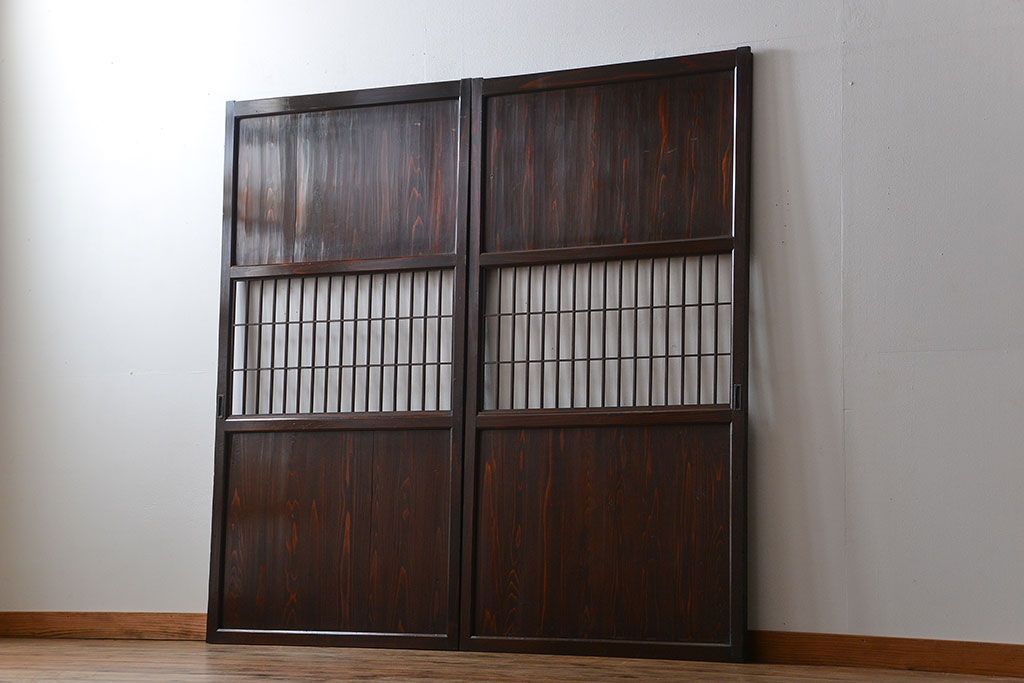 古民具・骨董　味のある障子帯戸2枚セット(建具、引き戸)